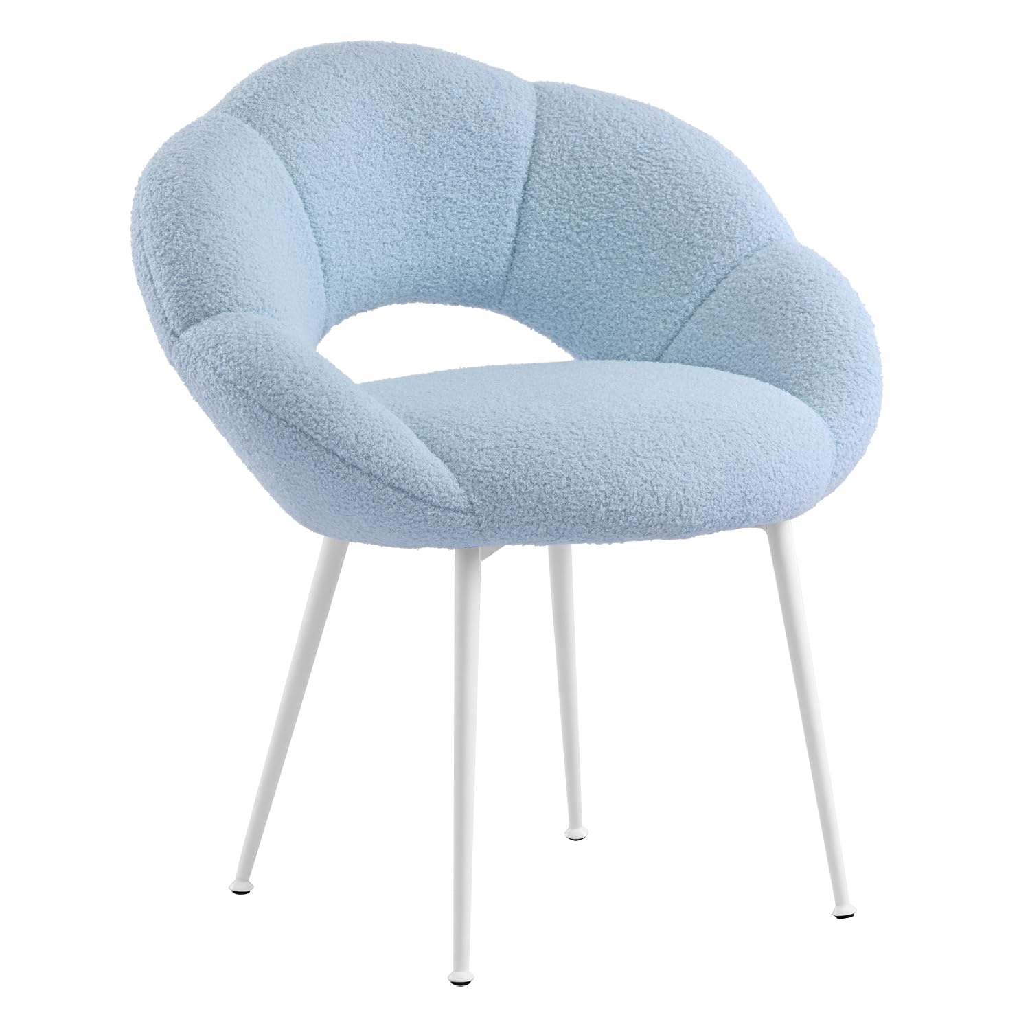 Sedia da toeletta in tessuto Teddy, poltrona relax a forma di fiore, gambe bianche, poltrona con imbottitura di lusso per soggiorno, camera da letto, balcone, studio (azzurro)