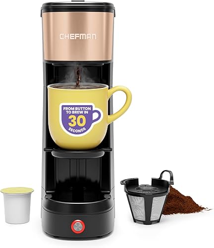 Chefman InstaCoffee Max, la forma más fácil de preparar el café de una sola porción más audaz, utiliza molidos frescos y sabrosos o K-Cups con un