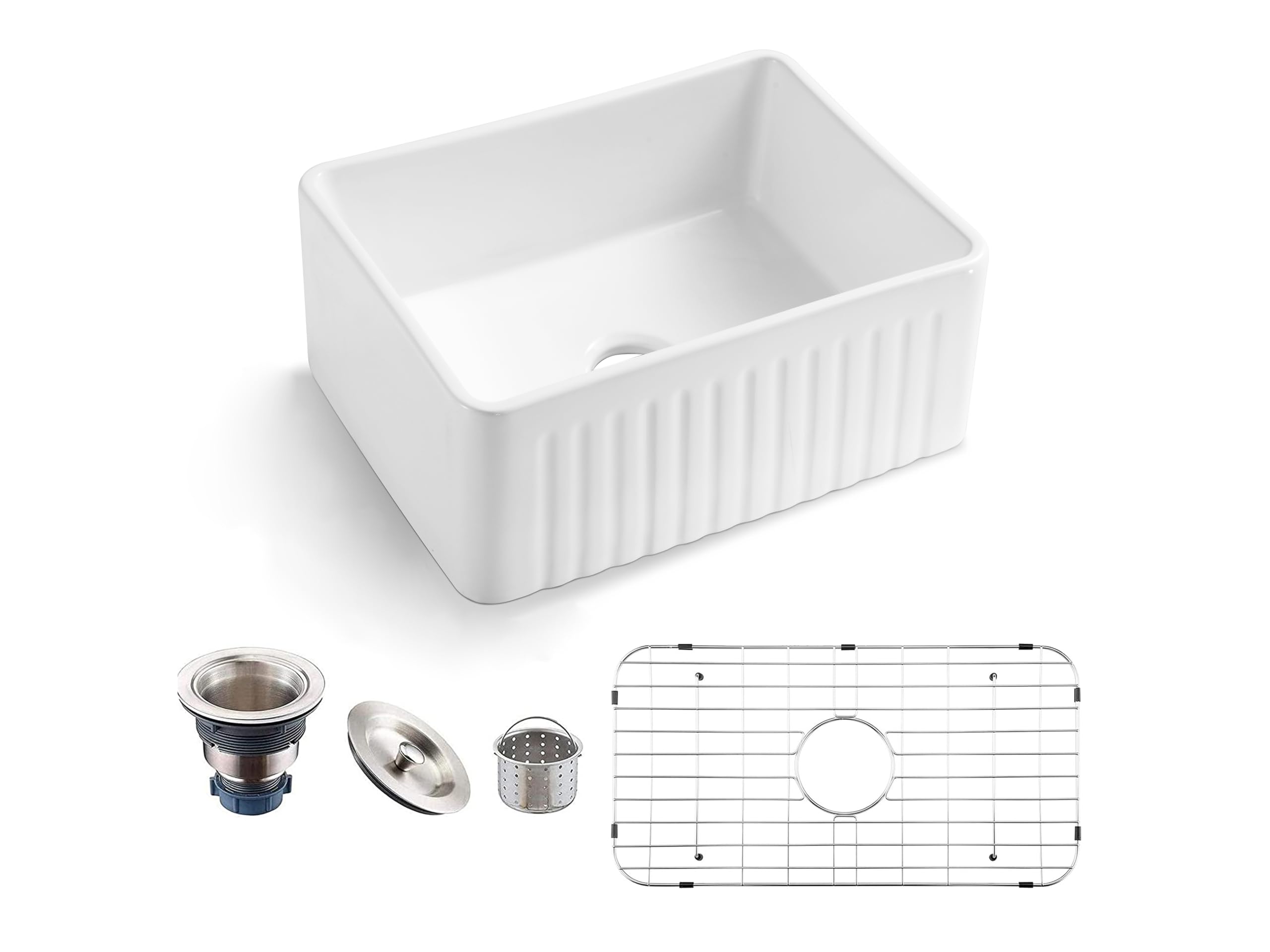 60 cm Bauernhaus Keramik Spüle, kleine Schürze vorne Spüle mit Sieb & Bodengitter