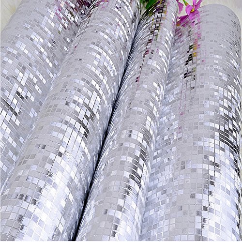 QIHANG Luxury Silver Foil Mosaic Background Flicker Wall Paper Modern Roll/Hotel Ceiling/Decorative Wallpaper Roll Silver Colour - Thumbnail 2