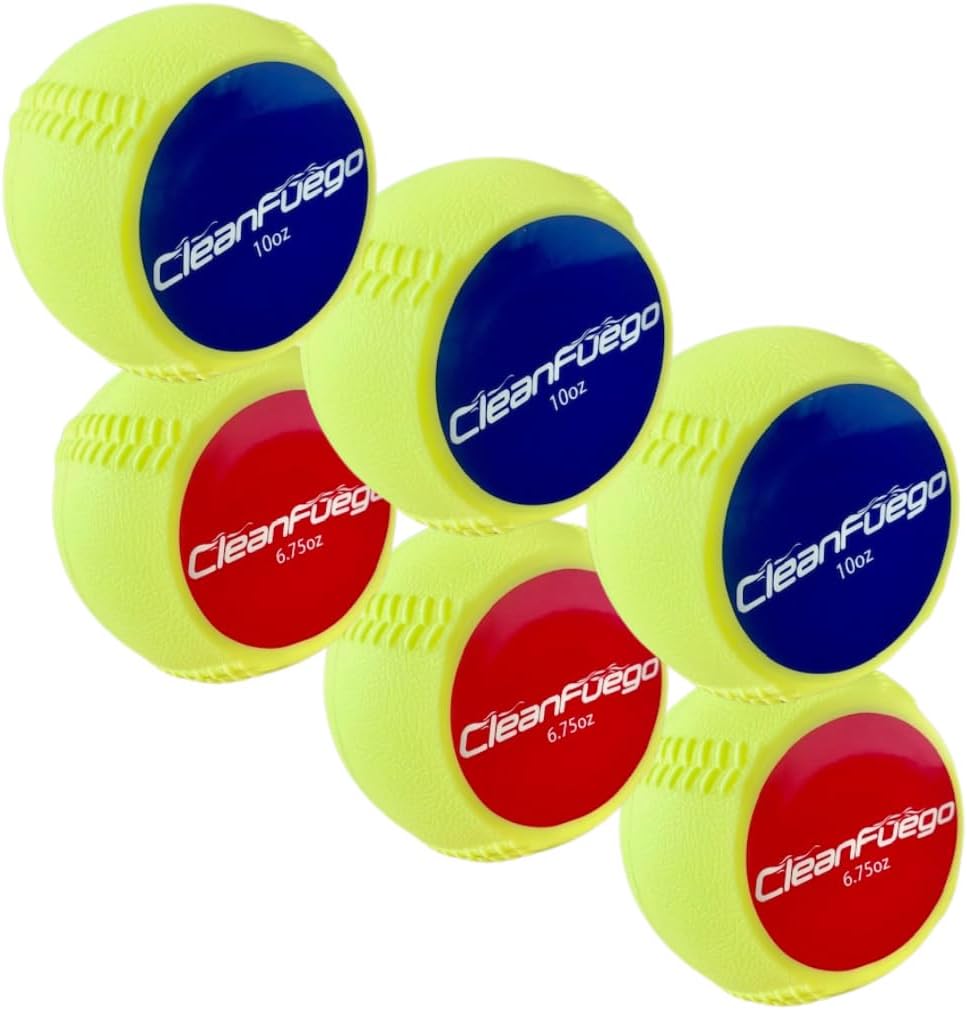 CleanFuego Flyo 12" Softball Set (6.75oz & 10oz) - 3 Pack Bundle | Softball Pitching/Throwing Trainer | Soft Shell Plyometric Balls | Immediate Visual Feedback | Spin Efficiency Training