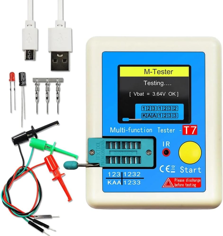 LCR-TC7 Transistor-Tester, ESR LCR Multifunktions-Transistor-Tabelle mit TFT-Farbdisplay Kapazitätsmessgerät für Dioden, Dreipoden, Kondensatoren, NPN, PNP, MOSFET, IR