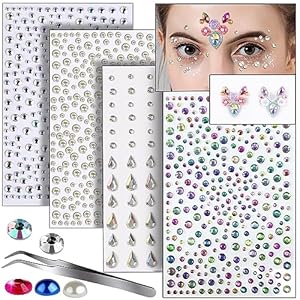 Face Gems Self Adhesive Face Jewels, Hair Pearls and Face Rhinestone for Makeup Festival, Stick On Gems for Face, Hair, Eye, Nail, Body, Bling Jewels for Makeup, Crafts, Home Decor Scrapbooking