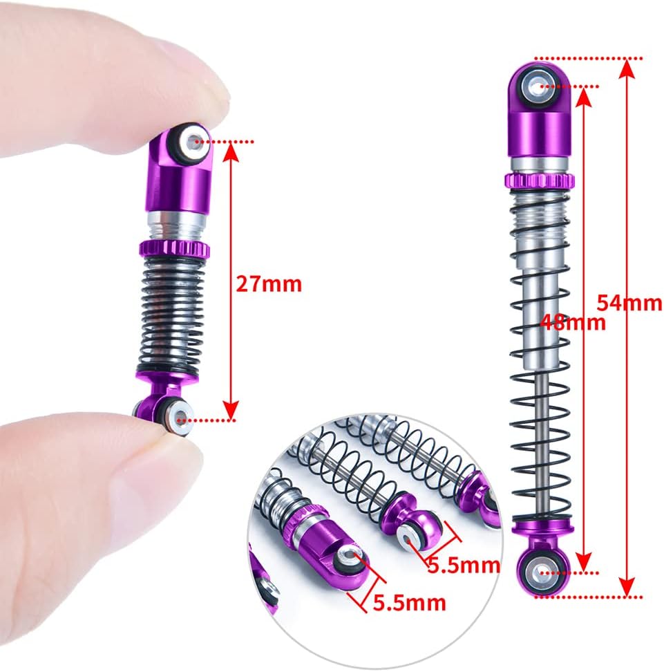RC-Hub 4Pcs Aluminum Shock Absorber Damper 48mm for 1/24 Axial SCX24 90081 Deadbolt AXI00001 AXI00002 AXI00004 AXI00005 AXI00006 RC Crawler Car(Purple+Black)