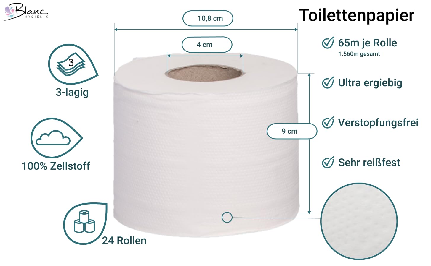 Sale * Maxi, 3 strati, 65 m/Rotolo di carta igienica Smart, (ergiebig come 108 ruote) 100% Cellulosa, carta igienica bilancio – 1 Set