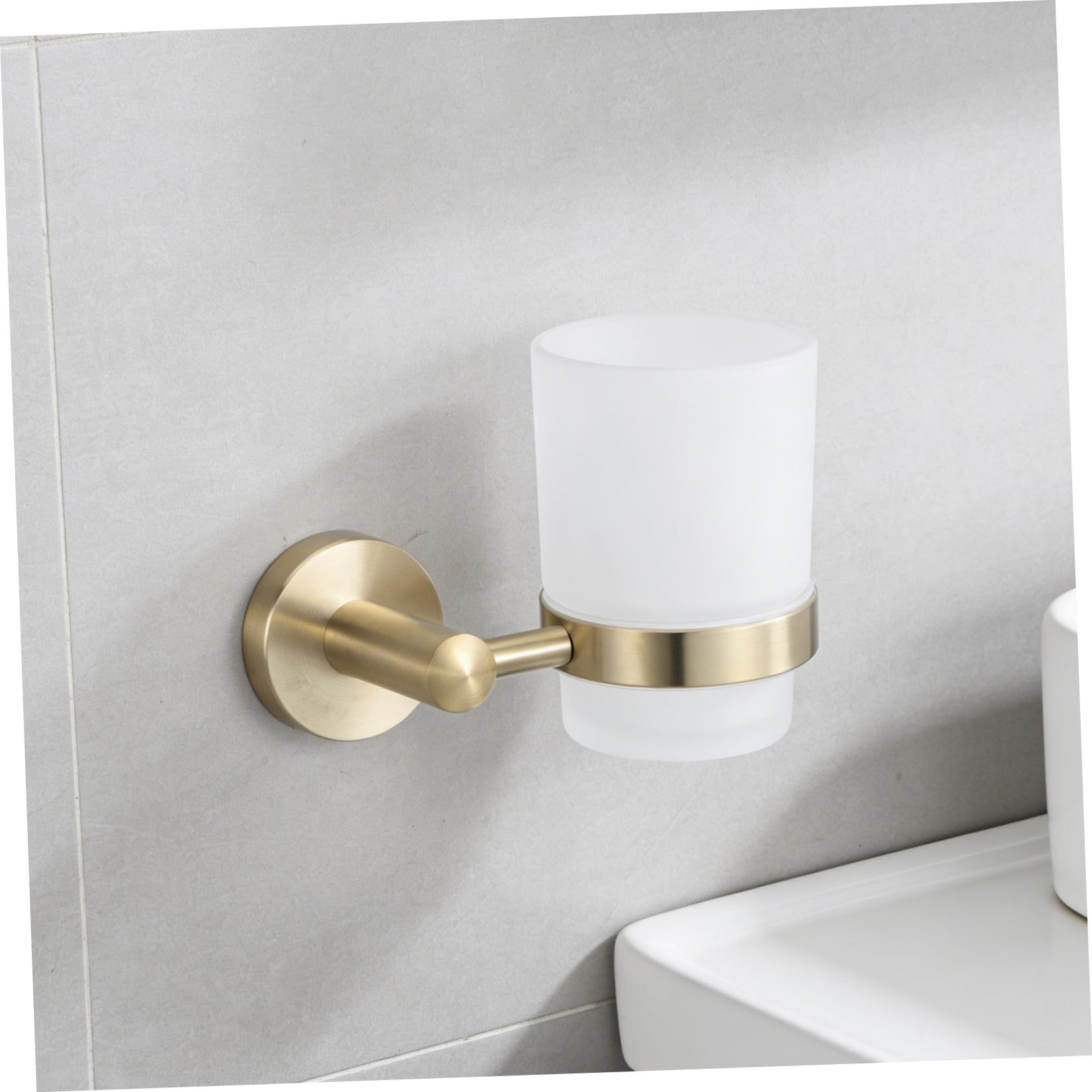 UPKOCH Portacepillos Decorativo de Pared en Acero Inoxidable Vaso de Vidrio Esmerilado, Soporte Multifuncional para Cepillos y Pasta de Dientes Adecuado para Baño y Dormitorio