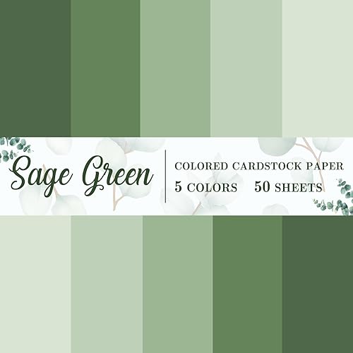 JarThenaAMCS 50 hojas de 8.5 x 11 pulgadas, papel grueso verde salvia, 5 tarjetas de papel de color degradado, papel de álbum de recortes para