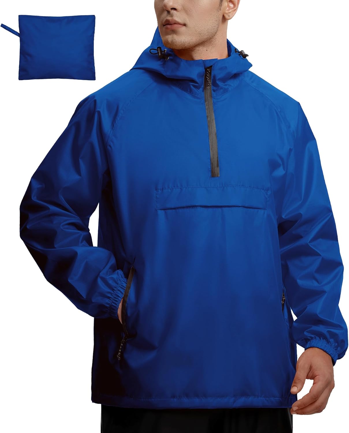 SWISSWELL Men's Rain Jacket Waterproof Lightweight Packable Pullover Windbreaker with Hood for Travel Hiking Golf