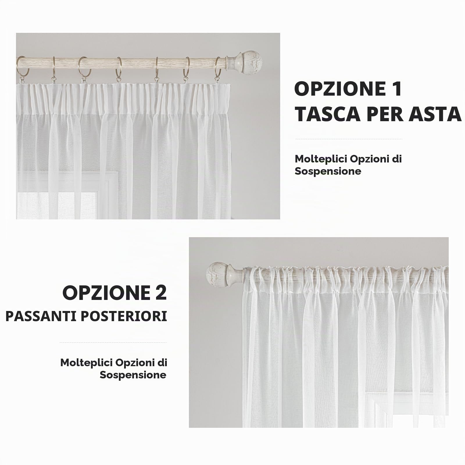 MIULEE Tende Voile Trasparenti con Anelli, Bianco, 140x290 cm, 2 Pezzi | Tende Voile Trasparenti con Anelli, Tessuto Leggero, Decorazione Moderna per Soggiorno e Camera da Letto