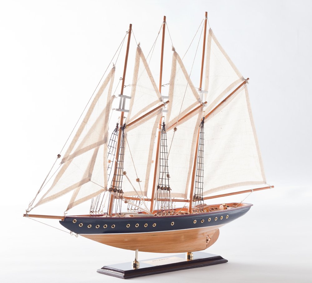 Freier Atlantik Segelschiff Segeljacht Modell Modellschiff Holz Standmodell Maritime Deko (Länge ca. 60 cm)