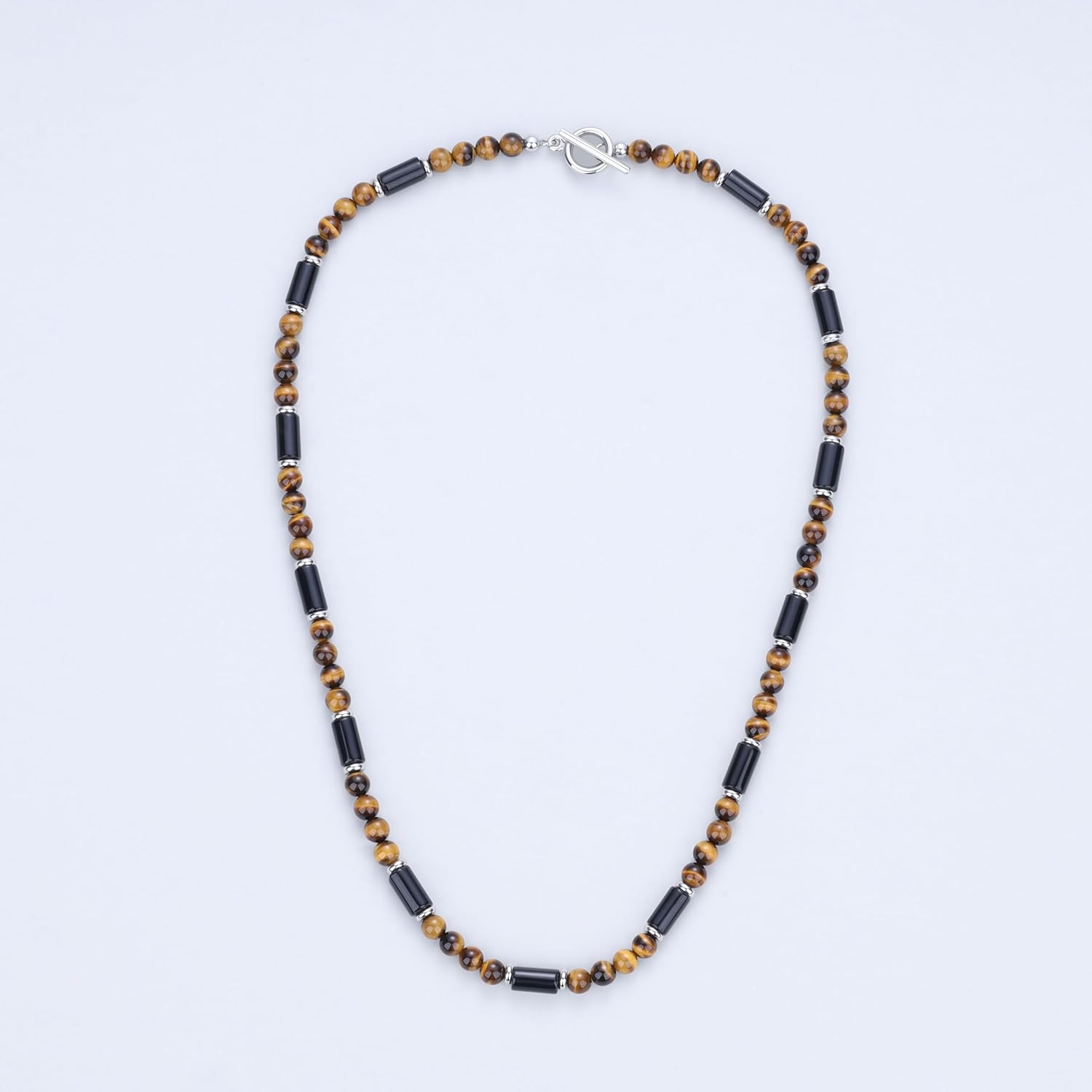 GAVU Men's Onyx & Tiger Eye Stone Beaded Necklace, 20"/22"/24" Stainless Steel OT Clasp - Image 5