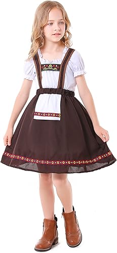 Miniatura 4 de Disfraz de Oktoberfest para niños, disfraz de sirvienta de cerveza de Halloween, vestido tradicional bávaro alemán de tirolesa, disfraz de carnaval