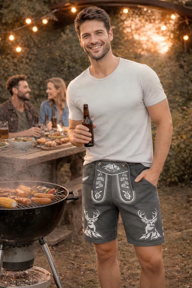 PAULGOS Herren Trachten Jogginghose, Optik Trachten Lederhose, Kurz in 3 Farben Gr.S-3XL JOK4 (3XL, Dunkelgrau)