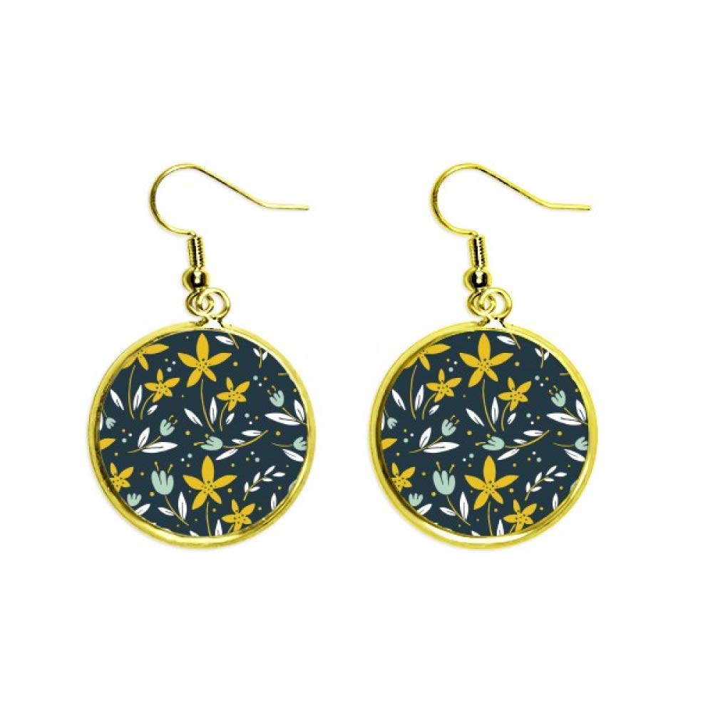Pendientes de gota dorados de alta bisutería con flor verde texturizada 2