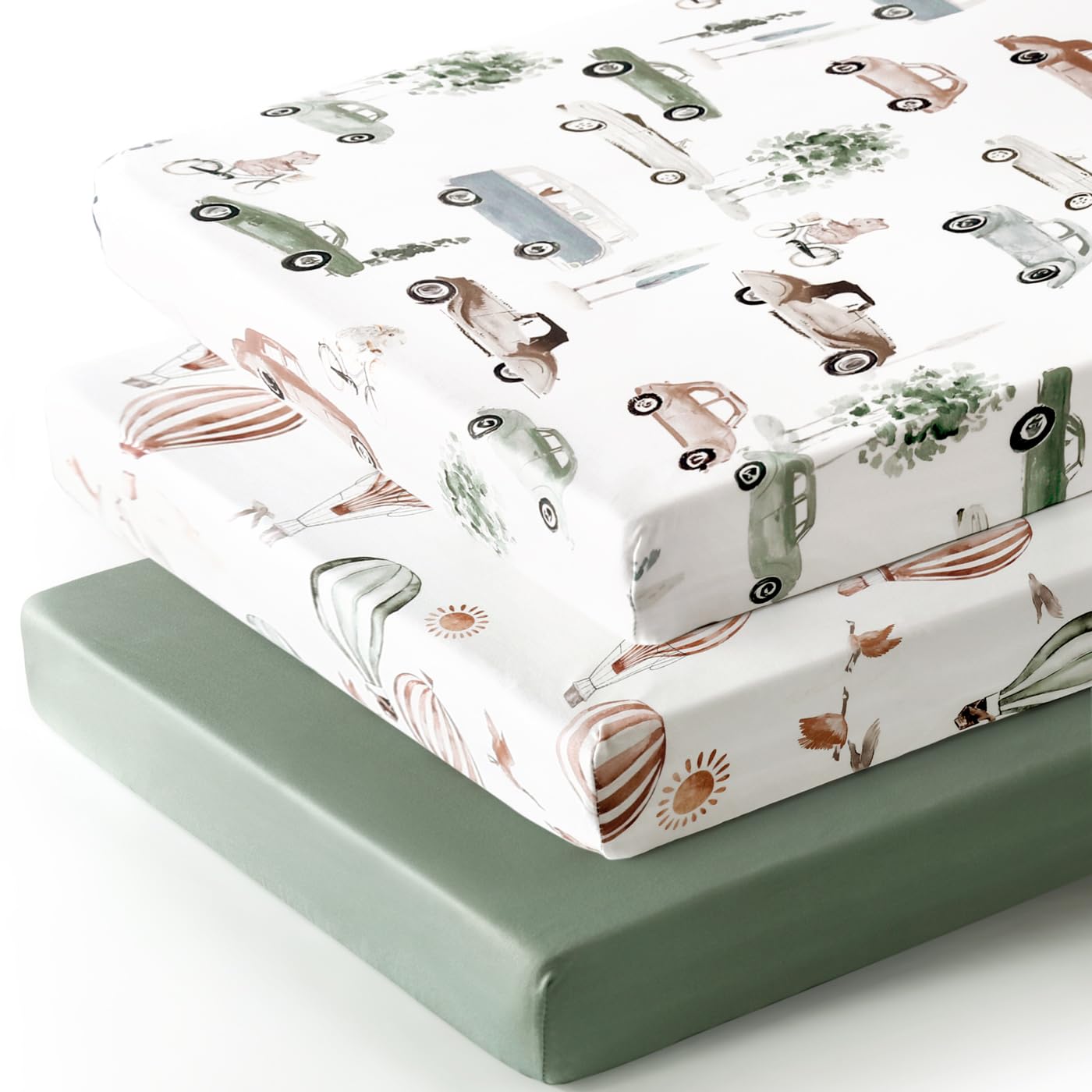 GRSSDER Stretchy Ultra Soft Jersey Knit Fitted Pack n Play Sheets Set 3 Pack, Portable/Mini Crib Sheets for Boys and Girls, Universal Fit for Pack N Plays Safe and Snug,