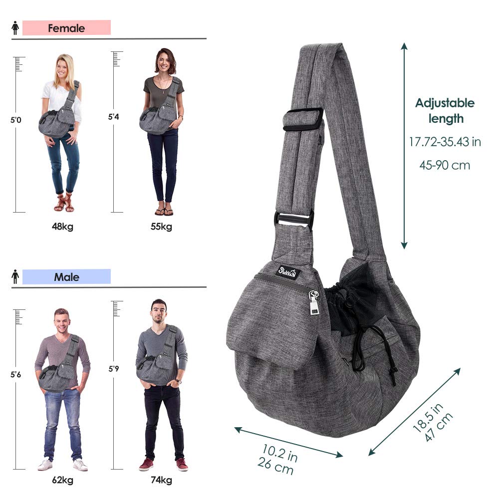 Nasjac Pet Sling Carrier, Dog Papoose Hand Free Cat Carry Bag con Correa de Hombro Acolchada Ajustable con Soporte Inferior Bolsa de Apertura con Cremallera Frontal Bolsillo