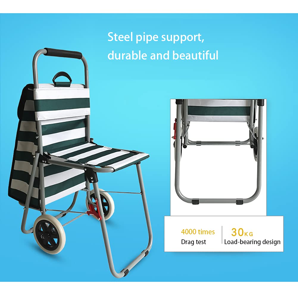 SHOPPING TROLLEY Einkaufswagen mit Sitz Trolley-Tasche Stahlkarren 2 große Räder Einkaufsroller Schwerlast Faltbar Abnehmbar Alten Wasserdicht Einkaufstrolley Reisen Picknick