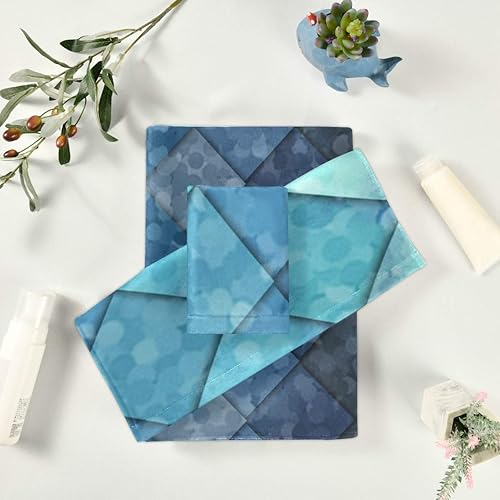 Miniatura 4 de ZOEO Juego de 3 toallas de baño de color azul sirena, toalla de pelo ultra suave, secado rápido