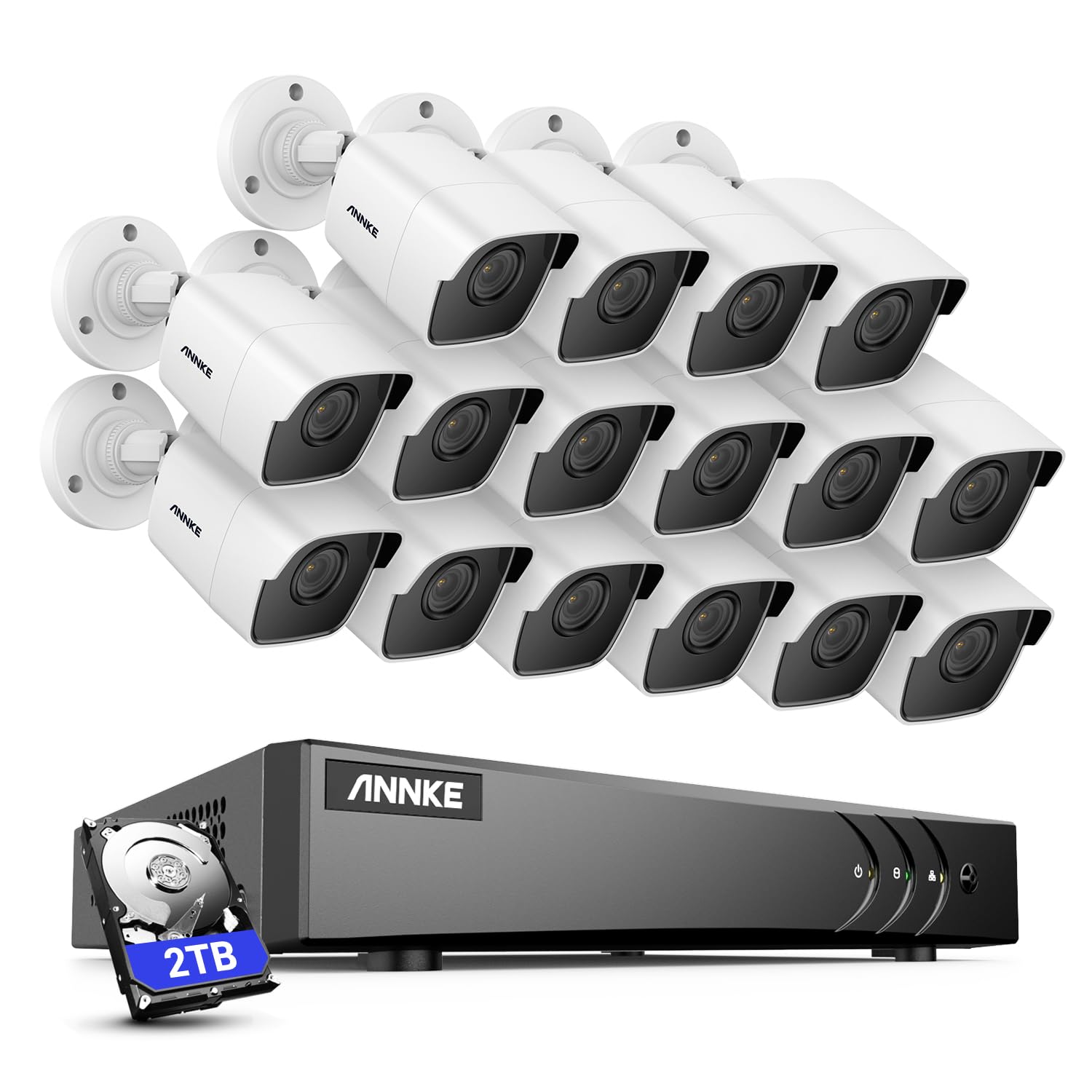 ANNKE 5MP Kit Videosorveglianza Esterno, Rilevamento Uomo/Veicolo, DVR 16CH 2TB + 16x Telecamere da Esterno, Visione Notturna Infrarossa, Impermeabile IP67, 24-7 Recording, Accesso Remoto