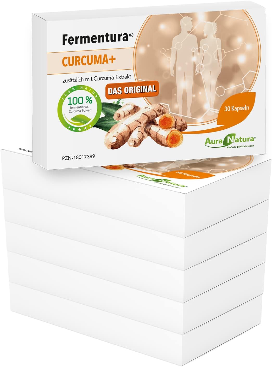 Set van 6 Fermentura Curcuma Plus – gefermenteerde curcuma – bevat curcumine – natuurlijk, veganistisch, zonder toevoegingen – 180 capsules