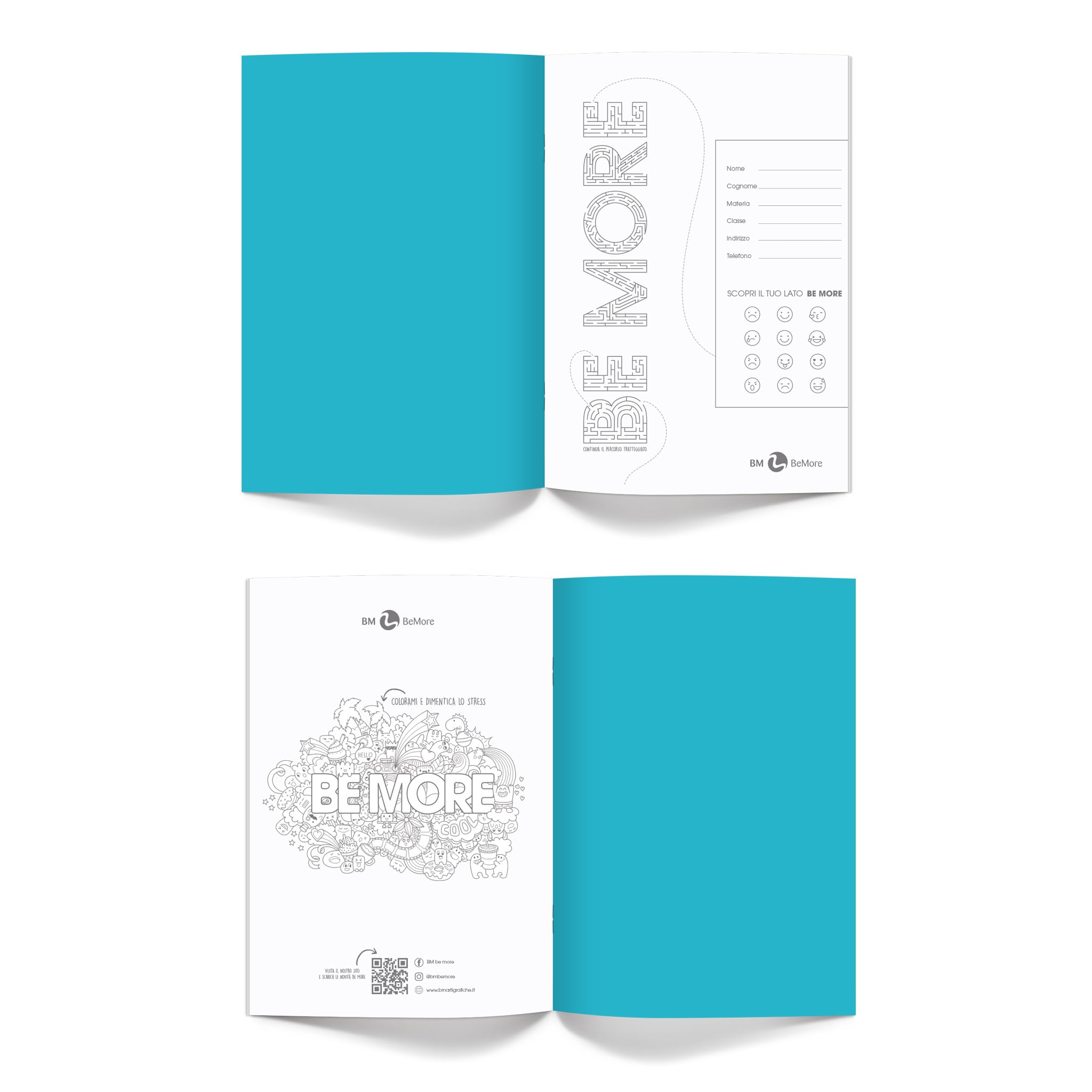 BM BeMore FLOR Maxi quaderni a quadretti 4mm in formato A4 senza margine – Set da 10 pezzi con copertine floreali con glitter – 96 pagine, carta da 100g, ideali per scuole medie e superiori