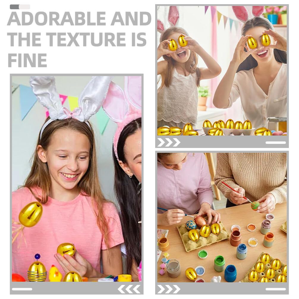 Warmhm 12PCS Metallic Golden Easter Eggs Fillable Shiny Gold Hinged Eggs for Christmas Party New Year Filling Treats Basket Stuffers Surprises Eggs Easter Egg Hunt - Image 2