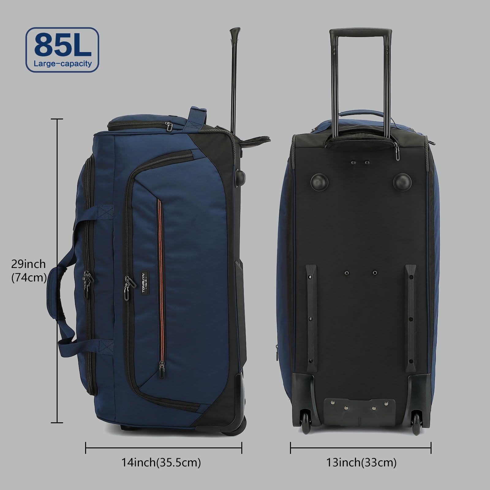 Reisetasche mit Rollen Groß Trolley Reisetaschen mit Schuhfach und Nassfach für Herren Damen Weichgepäck Rolltasche mit Teleskopgriff für Camping Urlaub Sport, 74 cm, 85 Liter Blau
