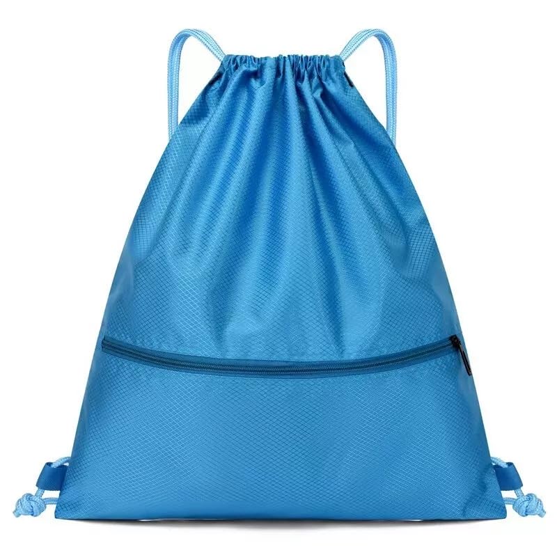 FATASH Large Drawstring PE Bag with Zipper Pocket, Waterproof Swimming & Gym Bag, Kids & Adult Unisex Design, Rucksack For School, Outdoor, Sports & Travel Aqua
