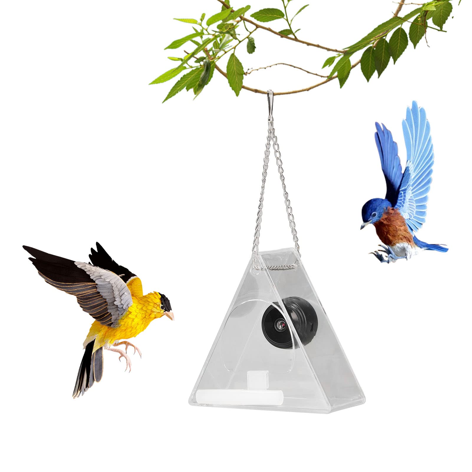 Comedero Inteligente para pájaros con cámara, comederos Colgantes para pájaros con monitoreo en Tiempo Real, comederos para pájaros para jardín al Aire Libre, Regalo para Amantes de Las Aves(triang