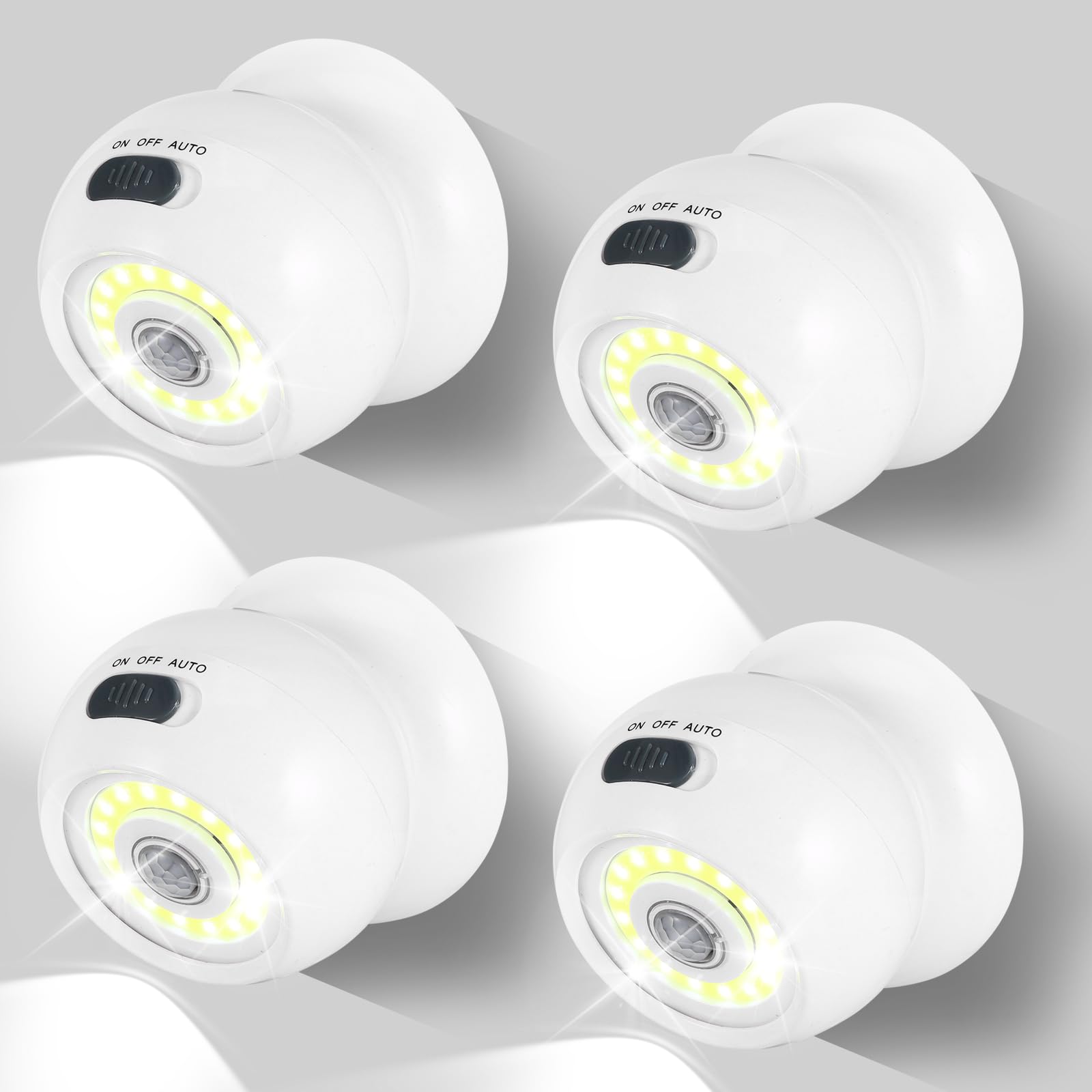 Motion Sensor Night Lights Indoor - 4PCS Bright Ball Light, Outdoor Lights Battery Powered, 360° LED Security Lights with PIR motion Sensor, Removable Wireless Motion Detector Light Auto On Off