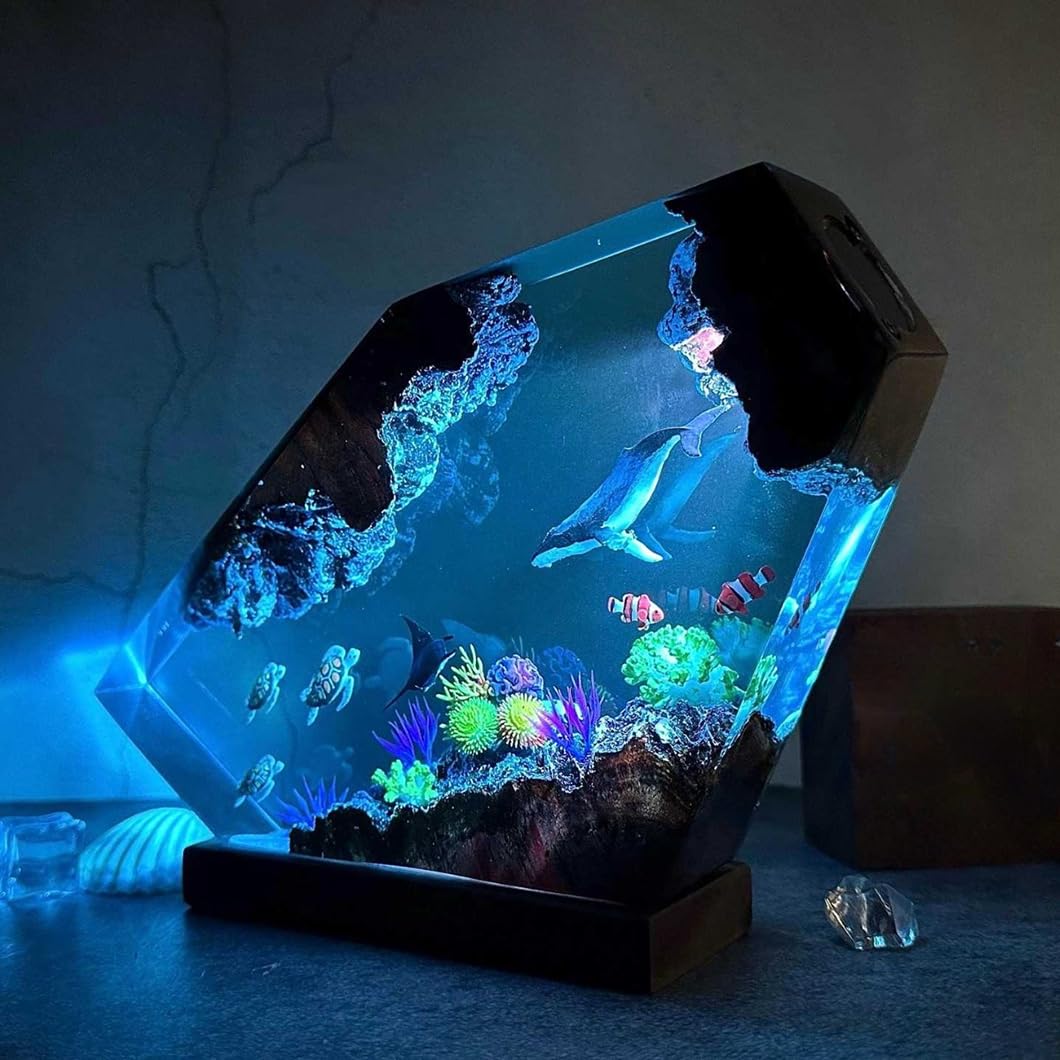 Lampa oceaniczna z żywicy epoksydowej – ręcznie wykonana lampa dekoracyjna do biura i sypialni, idealna do użytku świątecznego