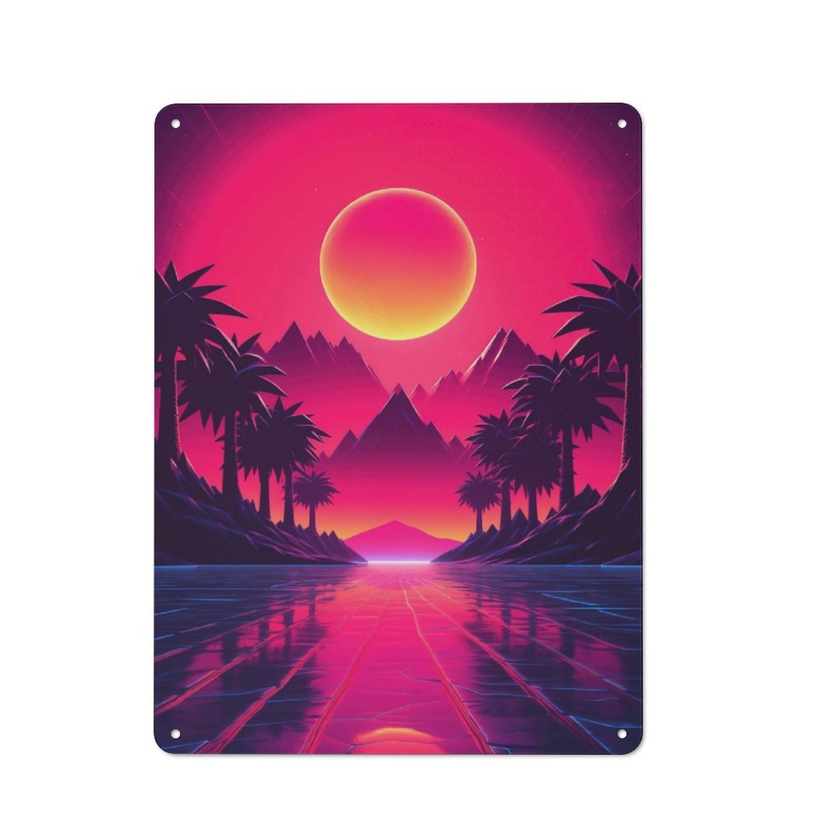 Junmoney Synthwave Sunset Tropical Vintage Metal Plaque 40X30cm For Dining Room Or Kitchen, For Home Decor Collectors Refreshing A Room In Autumn