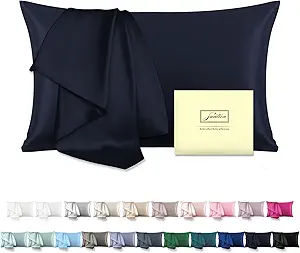 Mulberry Silk Pillowcase for Hair and Skin Pillow Case with Hidden Zipper Soft Breathable Smooth Cooling Silk Pillow Covers for Sleeping (Navy Blue, King(20"X 36"))