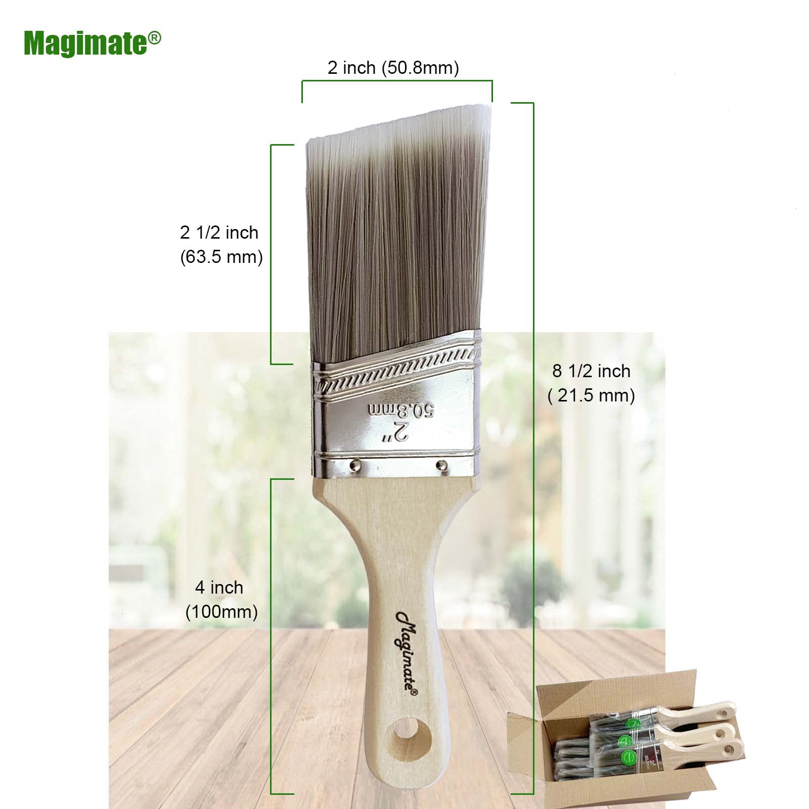 Magimate Pennelli angolari da 5,1 cm, confezione da 12 pezzi, con manico corto in legno e setole sintetiche per dipingere finestre, battiscopa, armadi, recinzioni e pareti