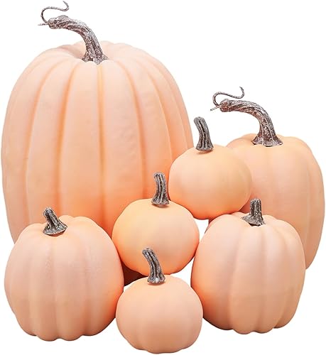 Gupgi 7 calabazas artificiales de otoño de varios tamaños, calabazas de espuma sintética para otoño, otoño, Halloween, cosecha de Acción de Gracias,