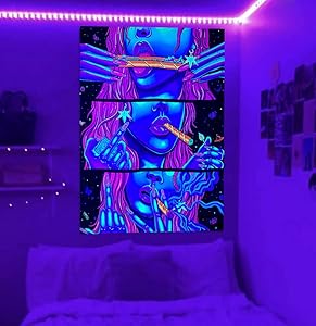 Tapeçaria hippie cannabis luz negra