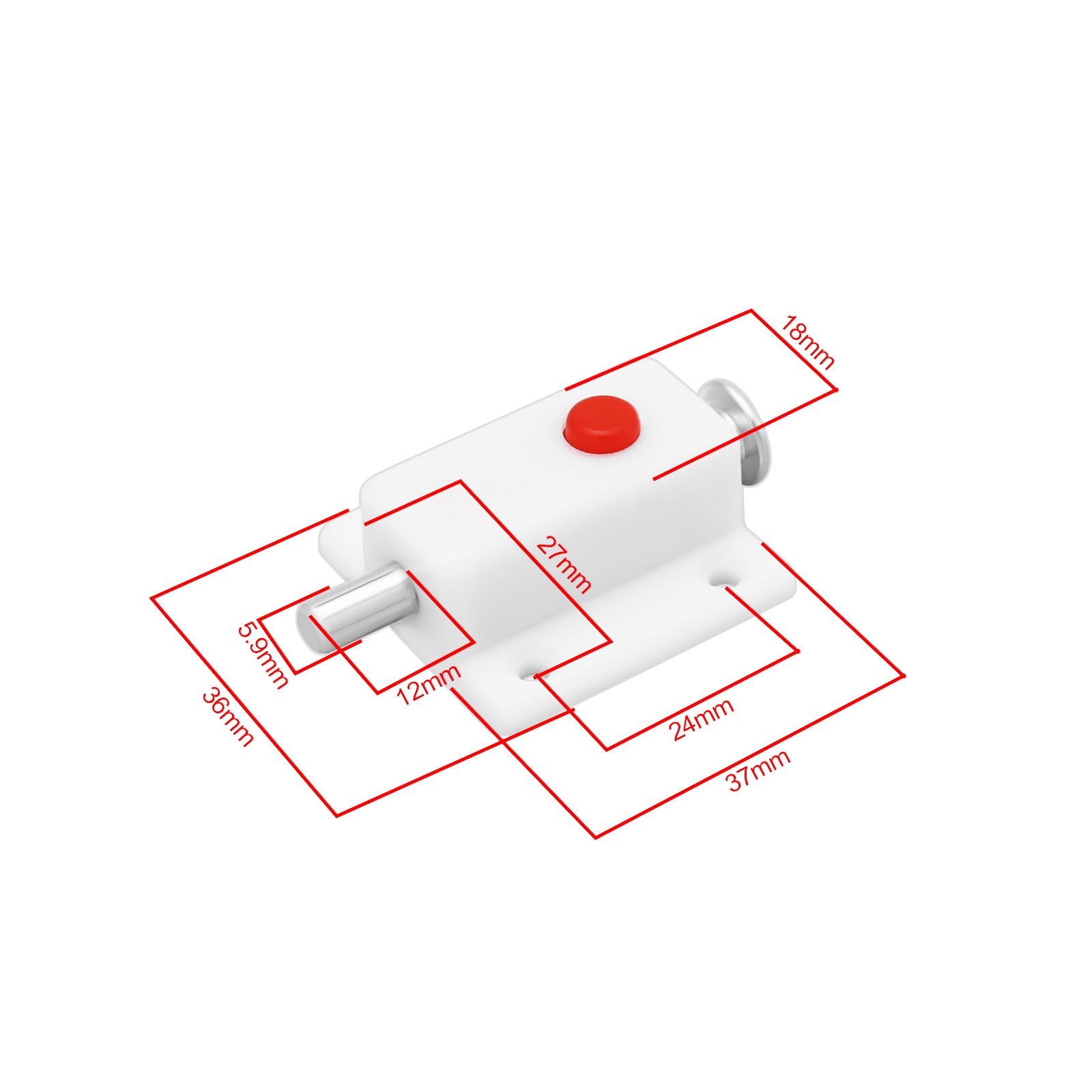 LT Easiyl 4pcs White Plastic Push Button Spring Loaded Automatic Door Bolt Latch for Cabinet Doors Wardrobe Doors Cribs Windows (36mmx37mm) - Image 4