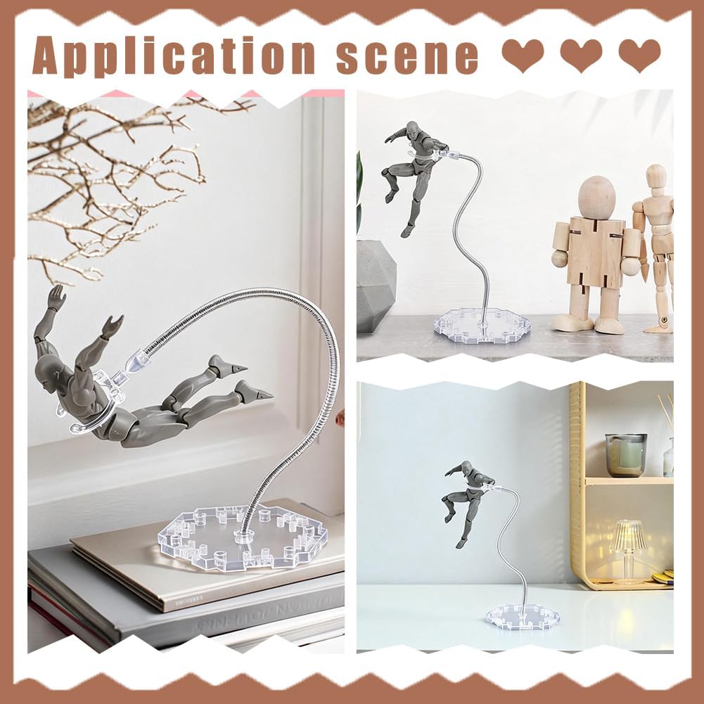 WADORN 2 Styles Action Figure Stand with Adjustable Support Arm, Connectable Adult Figures Stand with 7pcs Connectors Plastic Action Figure Display Holders for Woman Man Display Actions Figures, Clear image 5