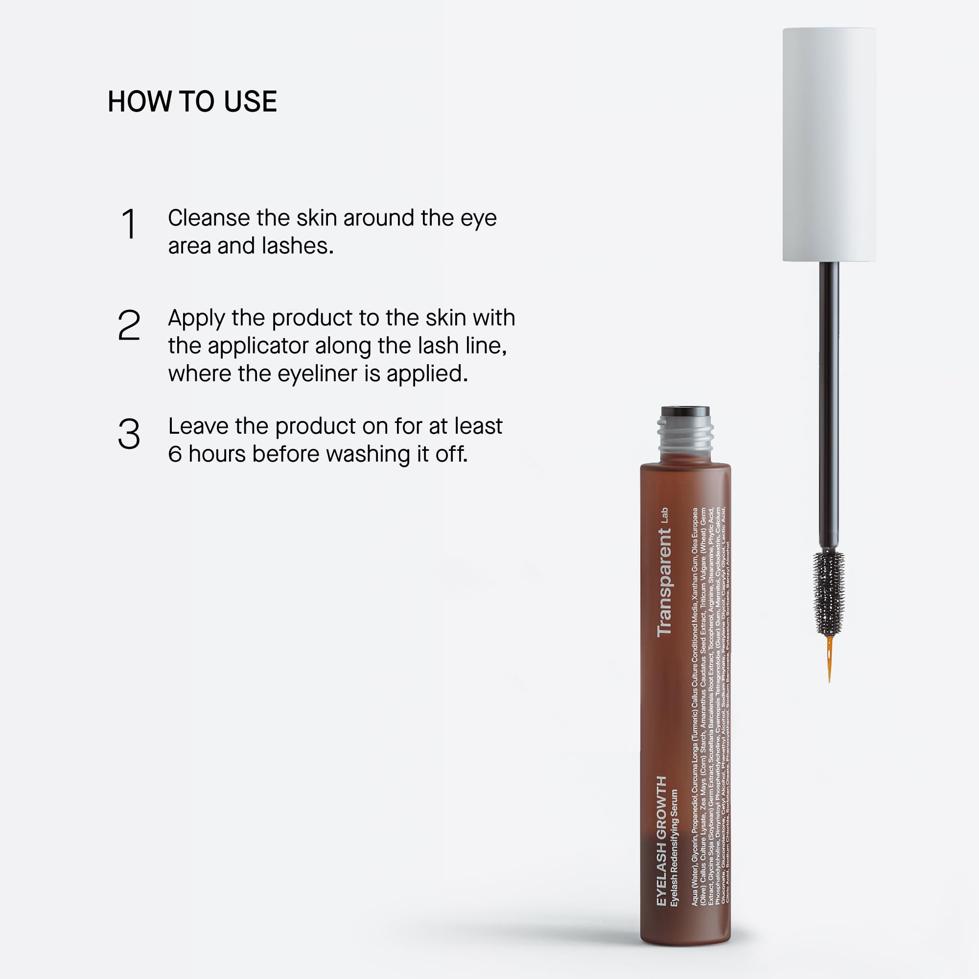 Transparent Lab Eyelash Growth 8 ml - Siero per la crescita di ciglia e sopracciglia senza ormoni - Con peptidi e cellule staminali - Ciglia più lunghe, folte e forti in 8 settimane
