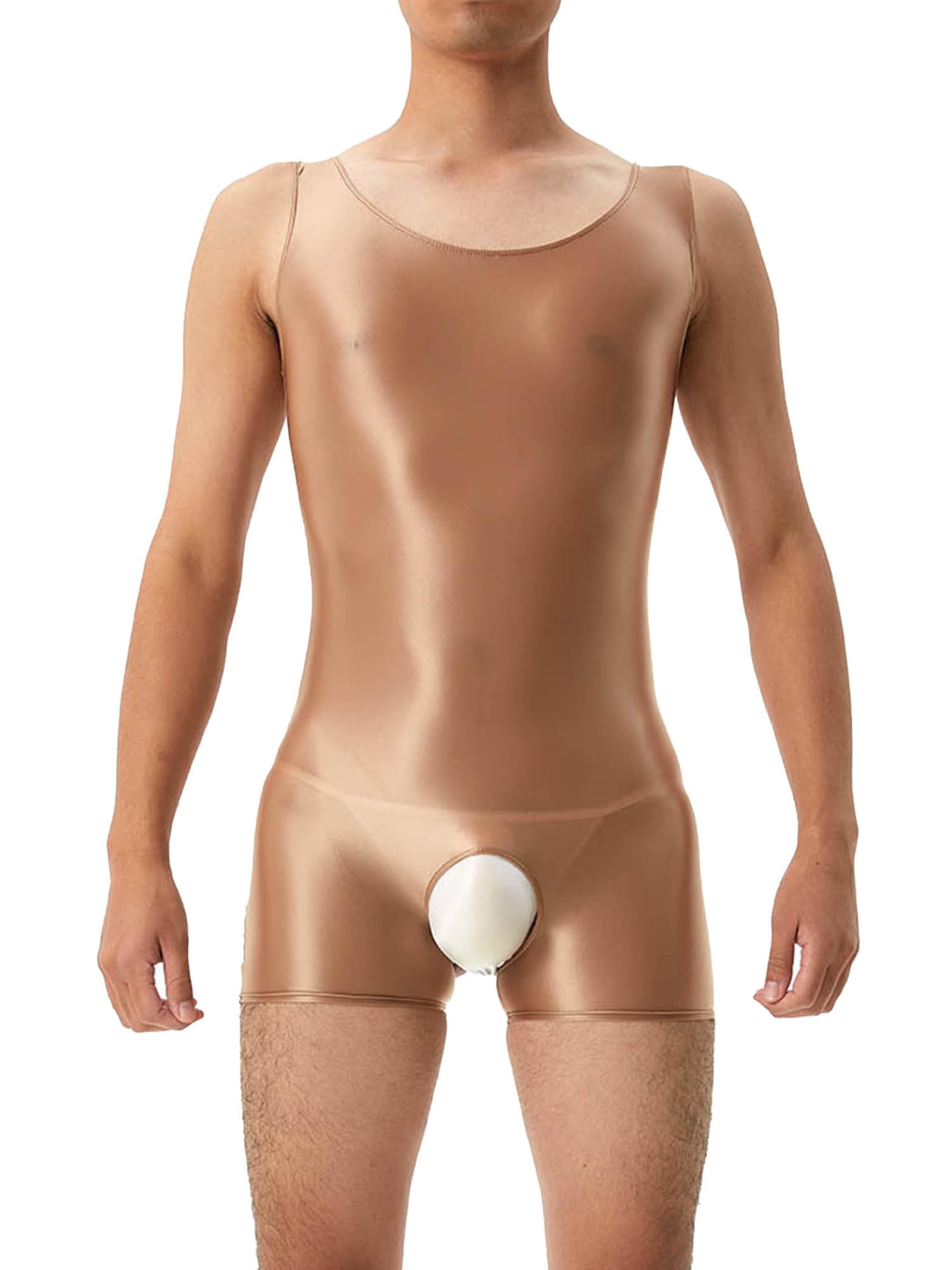 Eandarui Men's Glossy Hollow Out One-Piece Bodysuit Boxer Jumpsuit Athletic Sport Wrestling Singlet Coffee Medium