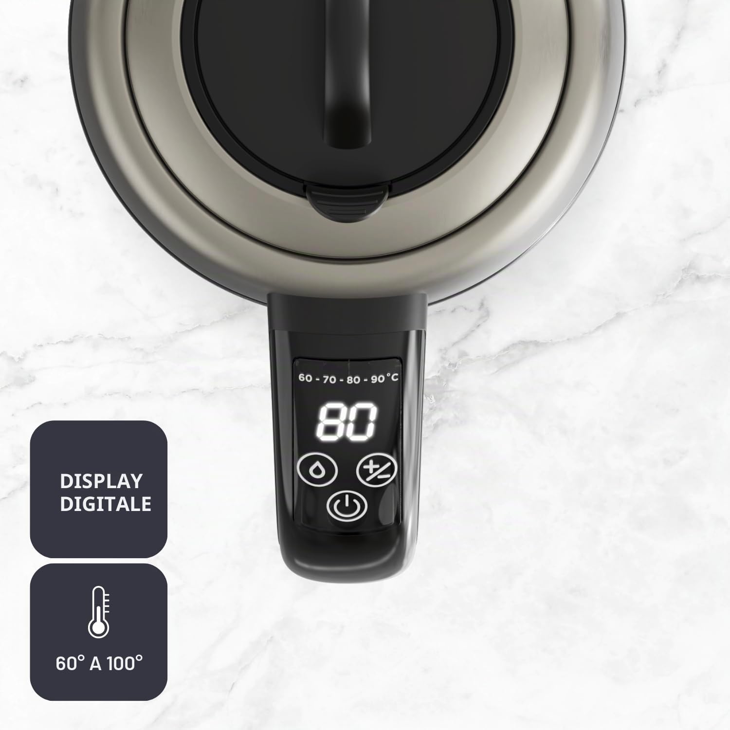 BLACK+DECKER - Bollitore Elettrico 2200W | Vetro 1,7 L | Bollitura Rapida | Selettore Digitale 60-100°C | LED | Filtro Acciaio Inox | Rotazione 360° | Coperchio Ermetico | Senza BPA