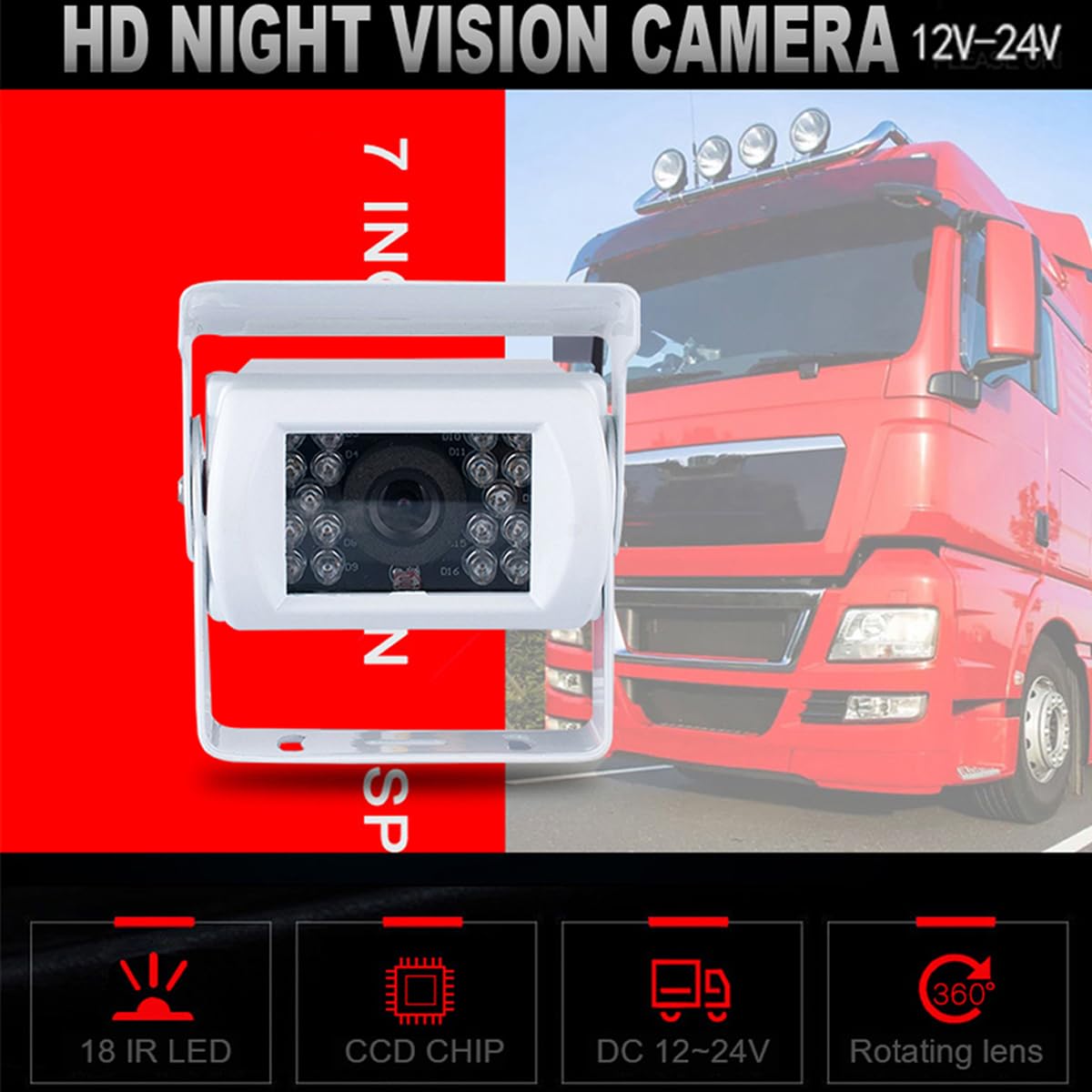 Cámara de Marcha Atrás Blanca con Cable de Aviación 4 Pines 15M Resistente, 18 LEDs IR Visión Nocturna, 12V-24V, Cámara Trasera HD Impermeable para Furgonetas, Coches, Camiones, Autobuses y Caravanas