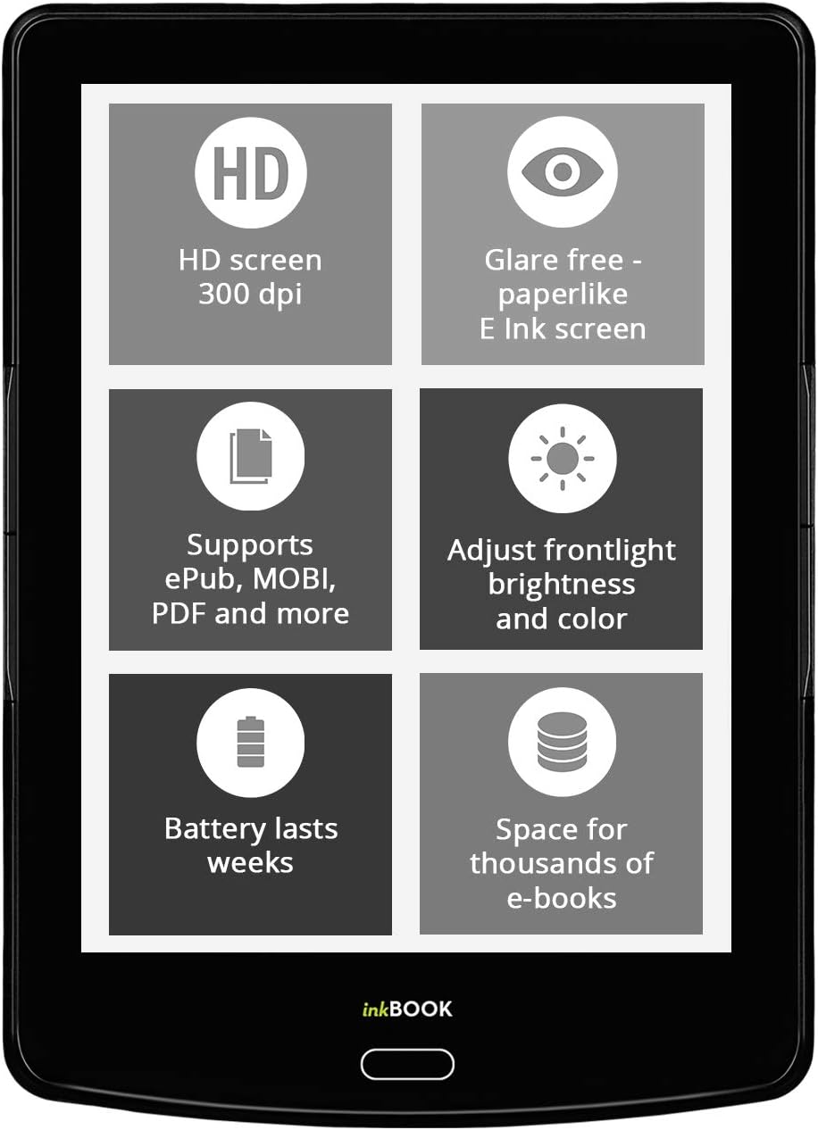 inkBOOK Prime HD - 300dpi 6-Inch E-Book Reader for Reading 8GB Quad-Core Black