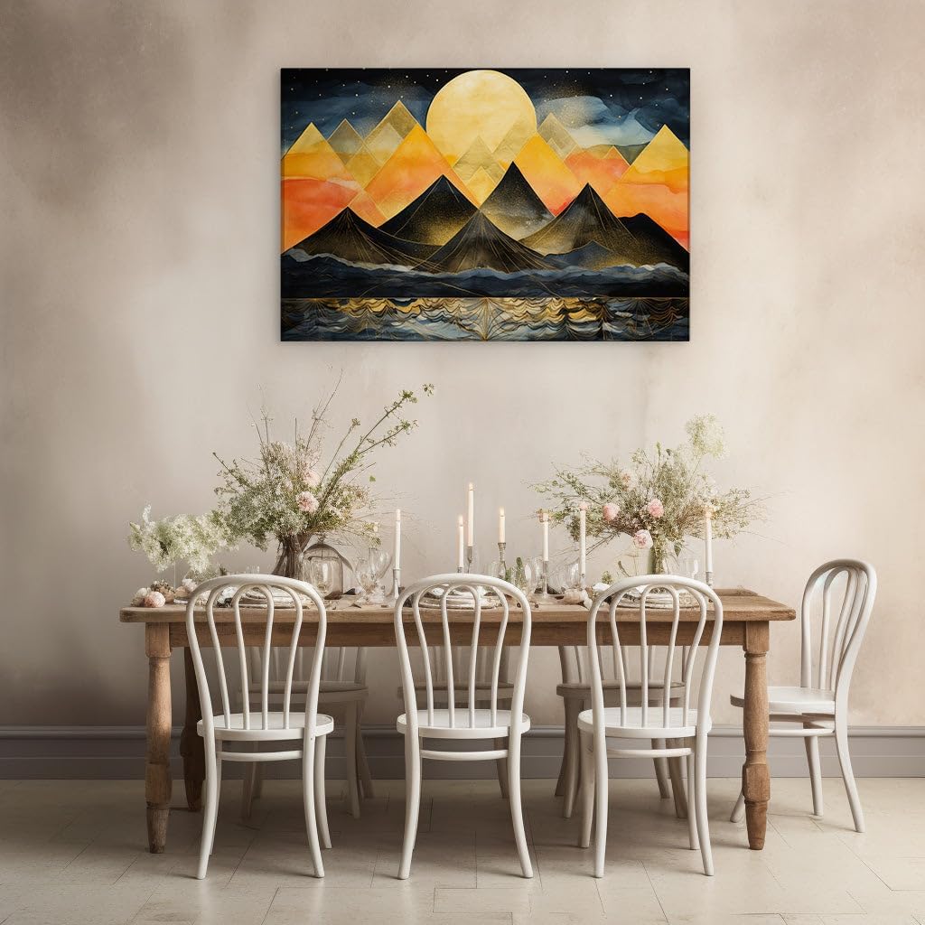 Canvas for Living room. Moonlit Majesty Mystique Mountains and River Reflections, 27 x 18 inch Canvas Wall Art - Contemporary Masterpieces - Modern Home Decor - 69x46 cm (27x18 inch)