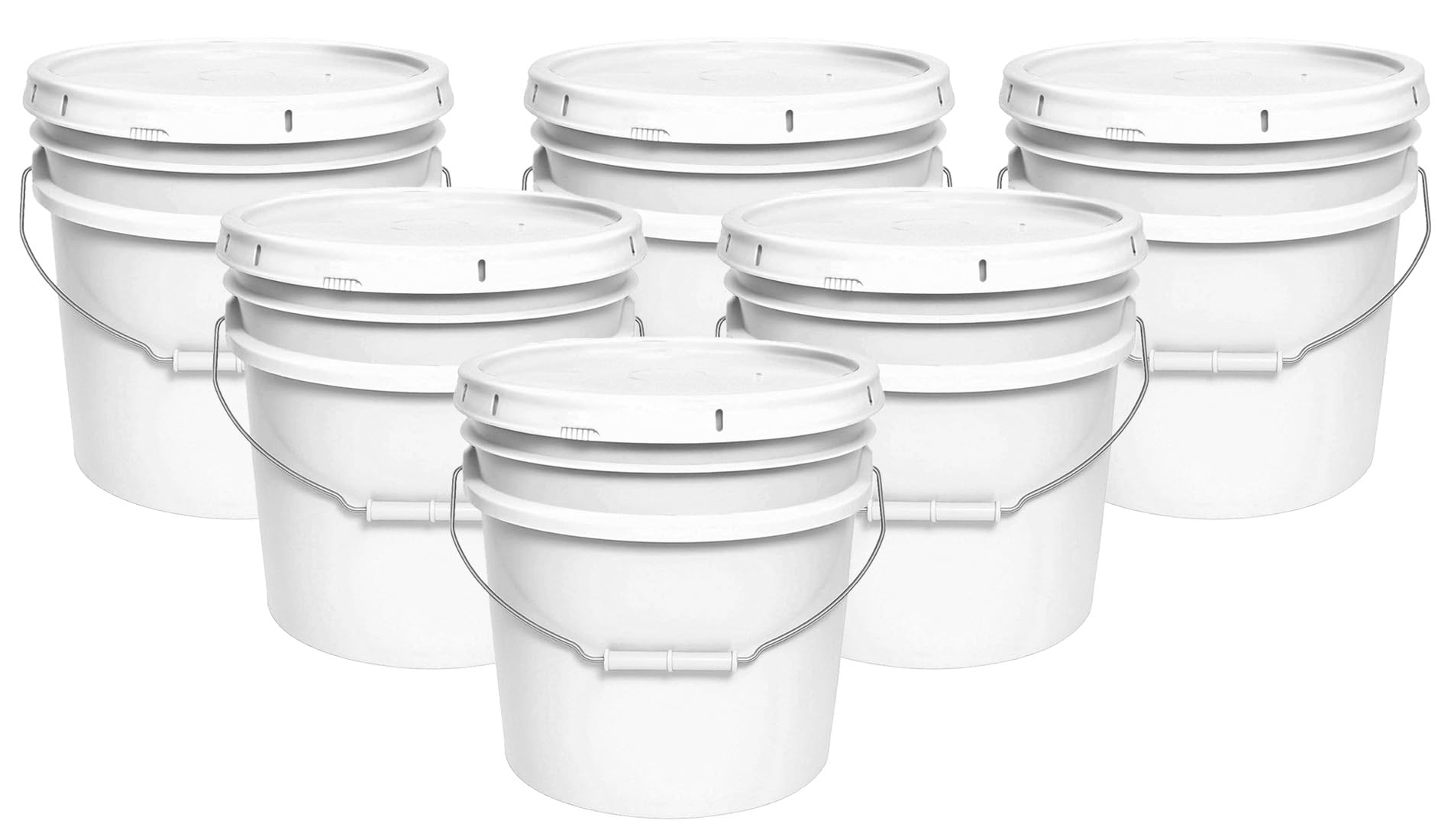MKS Plastics White 3.5-Gallon Heavy-Duty Bucket with Airtight Lid, 6-Pack