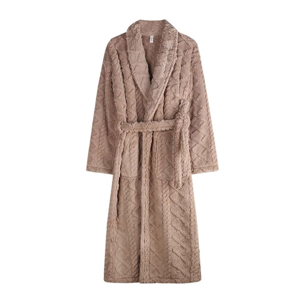 LEIYTFE Albornoz De Noche para Hombre,Albornoz De Baño Bata Invierno Cálido Pijama Casa Abrigo con Bolsillo Y Cinturón Albornoz Largo De Hotel SPA(Bruin,XXL)