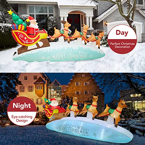 Funflatable 10 Ft Santa Sleigh With Reindeer Christmas Inflatables Outdoor Decorations, Christmas Blow Up Yard Decorations For Garden Lawn Xmas Decor #TOP3