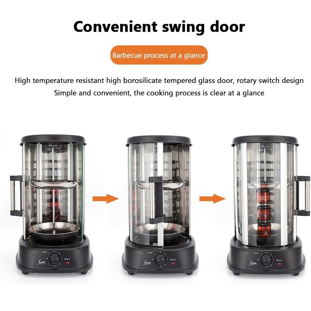 Rôtissoire Verticale Électrique, Rotatif à 360°, Machine à Viande Barbecue de 21 L Avec Quatre Types de Grilles, Pour Brochettes, Patates Douces et Dinde