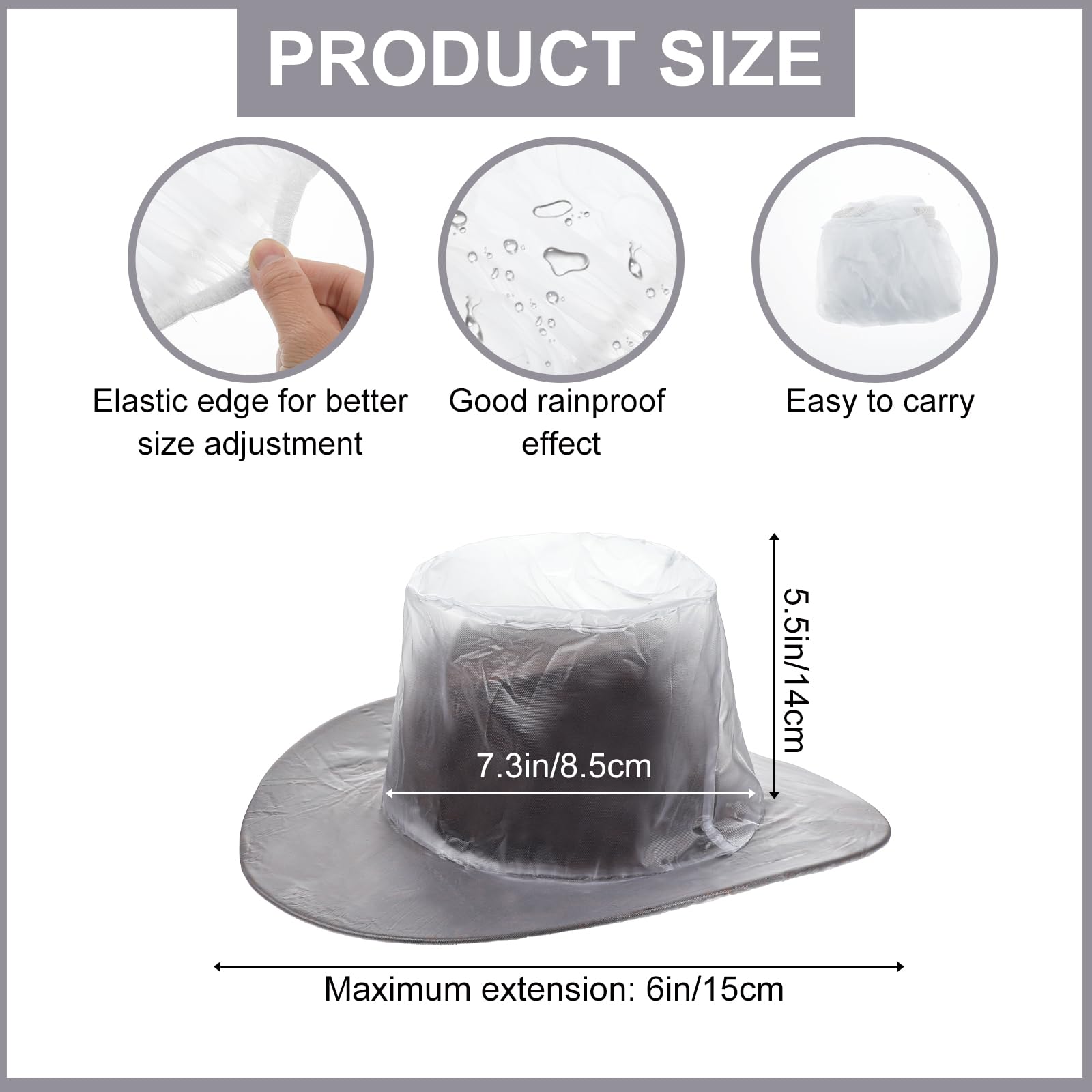 10 Pcs XXL Cowboy Hat Cover Rain Dust Plastic Waterproof Hats Protectors, Clear Plastic Hats Protector for Storage Keep from Rain Snow