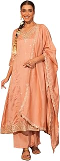 Naixa Women's Vichitra Silk Embroidered A-Line Kurta with Pant and Dupatta Sets (NX-845) Price In India